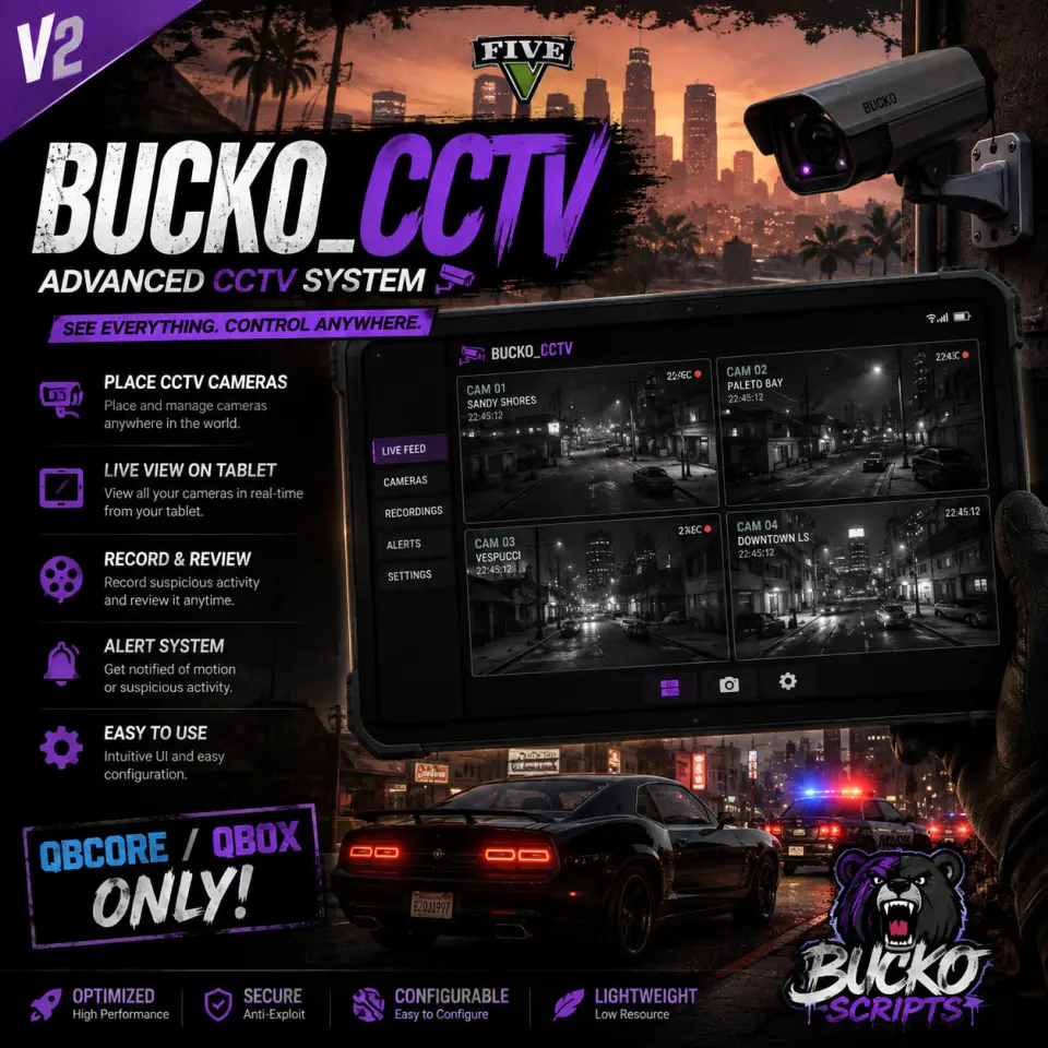 CCTV V2 ADVANCED CCTV SYSTEM | QBCORE / QBOX ONLY | FREE FROM TEBEX