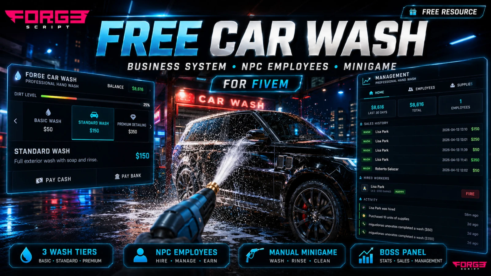 Car Wash | Business System, NPC Employees & Realistic Minigame | ESX & QB-Core