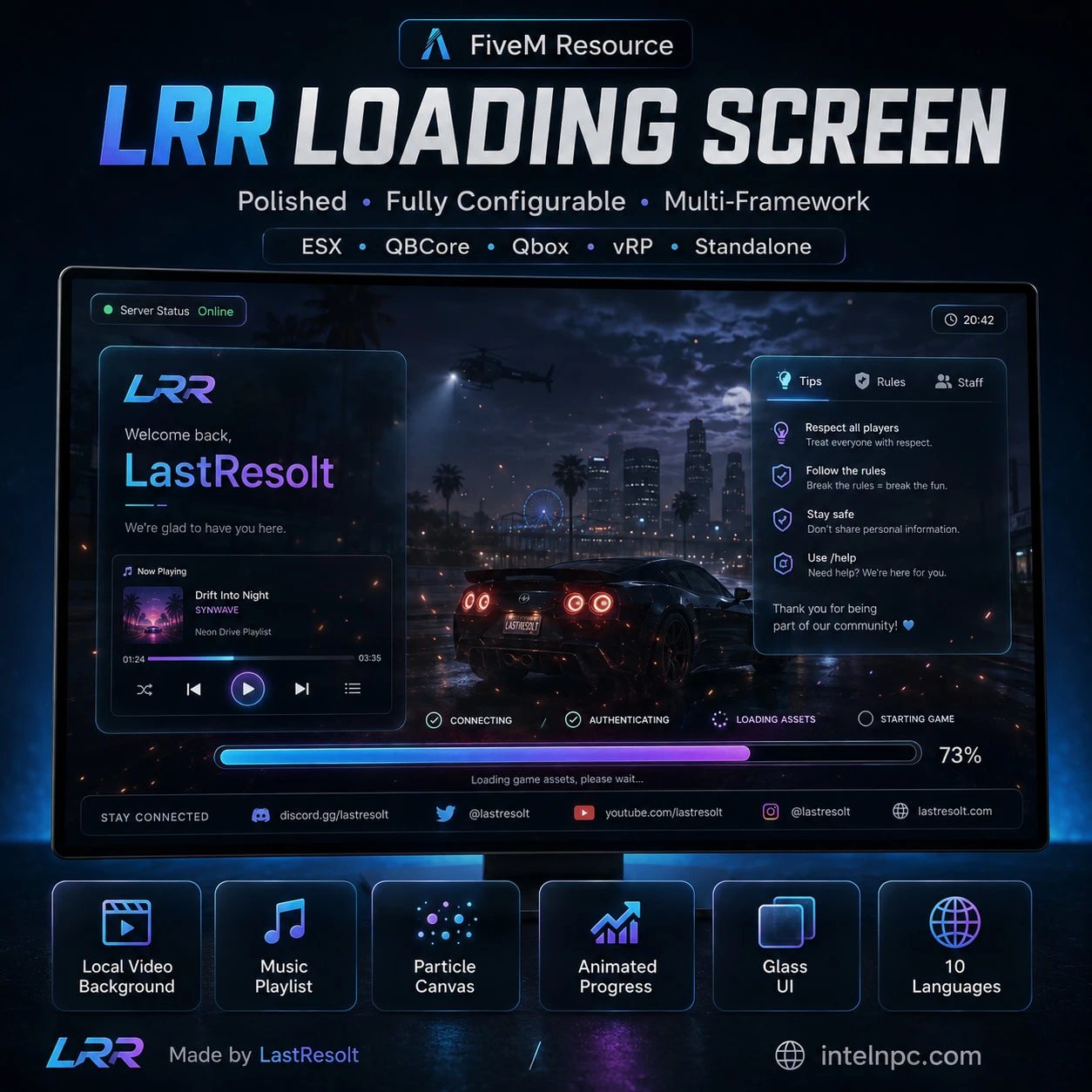 LR Loading Screen-A glass-panel loading screen with video, particles & live music