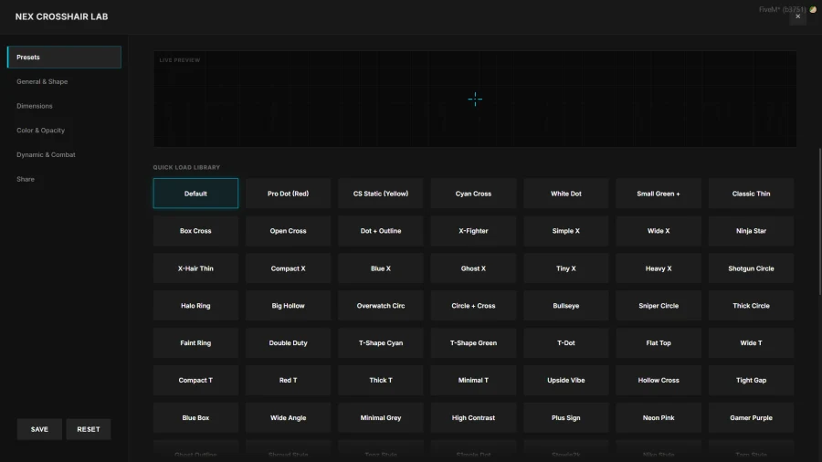 Nex Crosshair | Advanced FiveM Crosshair System | 100 Presets