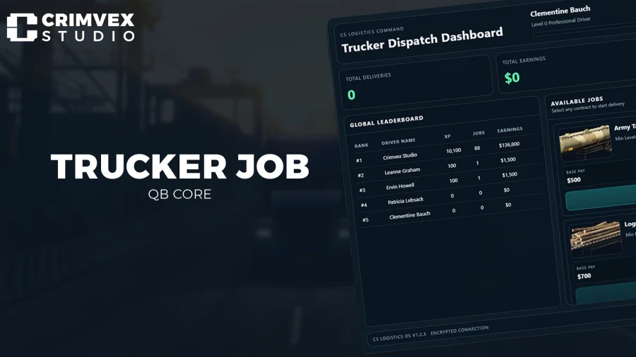 Crimvex Trucker Job | Advanced Qbox & QBCore Trucking System | XP, Contracts & Leaderboard