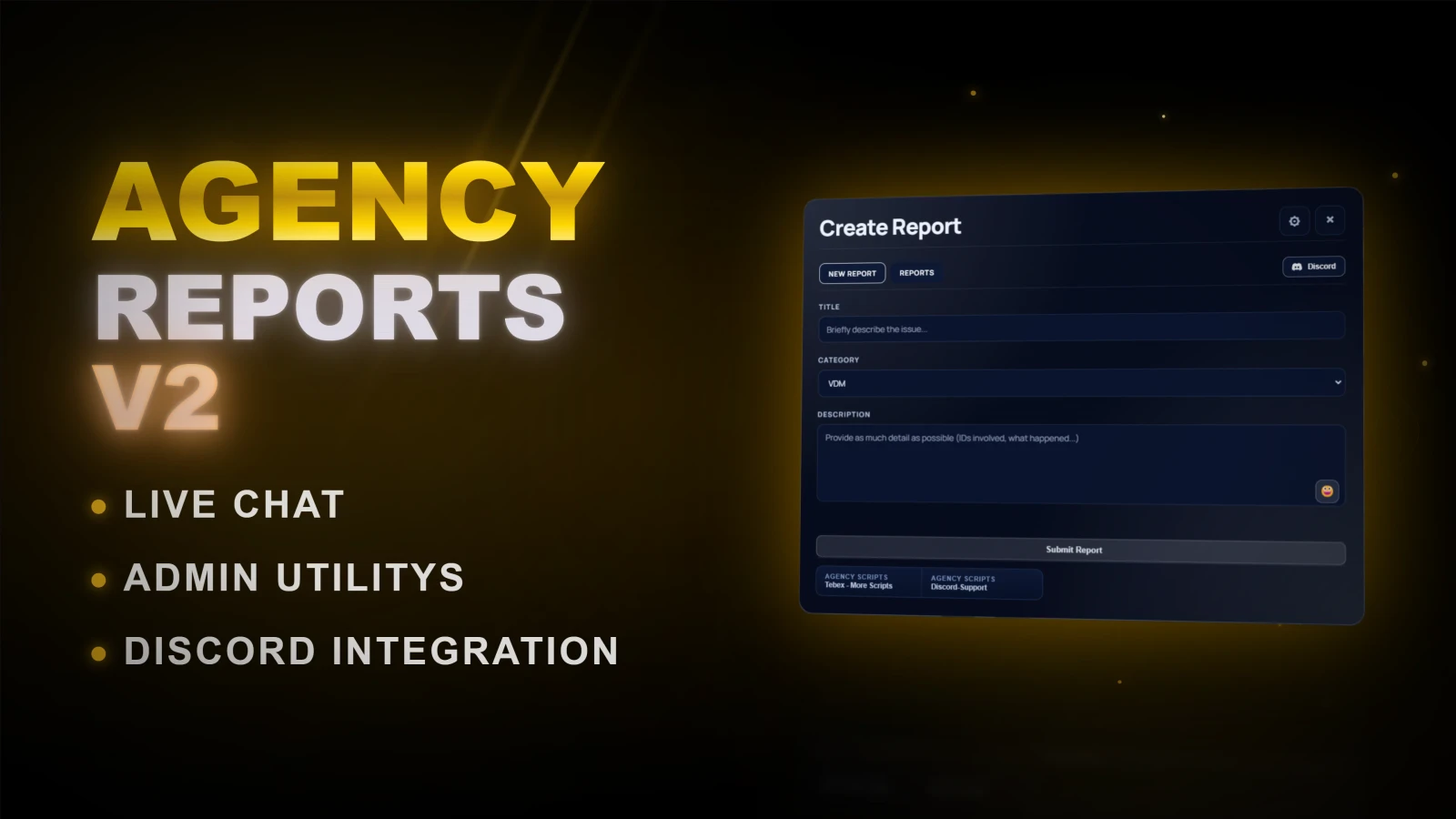 Agency-Reports V2 | Report & Support Ticket System with Live Chat, AI & Companion App | QB / ESX / Standalone