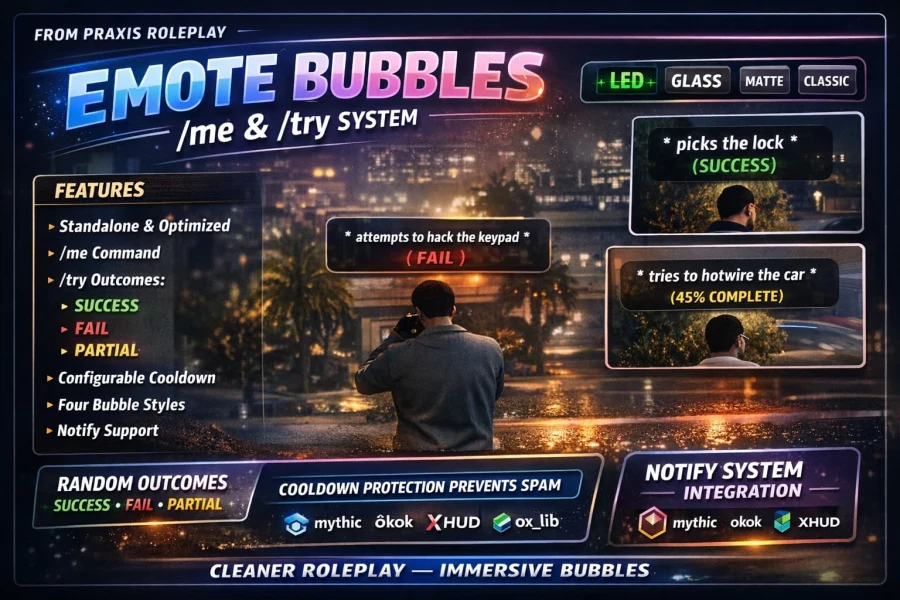 Praxis /me & /try Emote Bubbles System