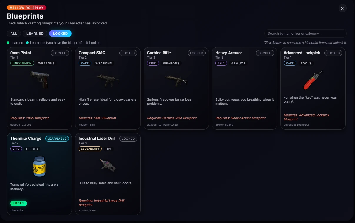 Blueprint Progression System