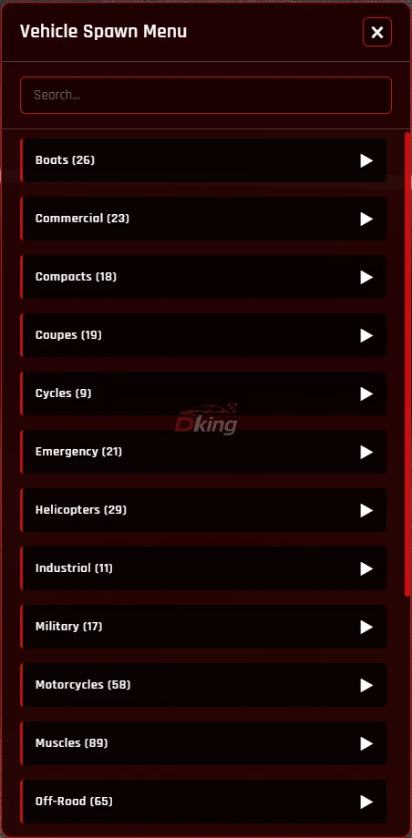 vehicle spawn menu