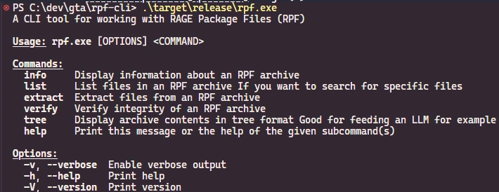 RPF-CLI-Cross-platform command-line tool for working with RAGE Package Files (RPF)