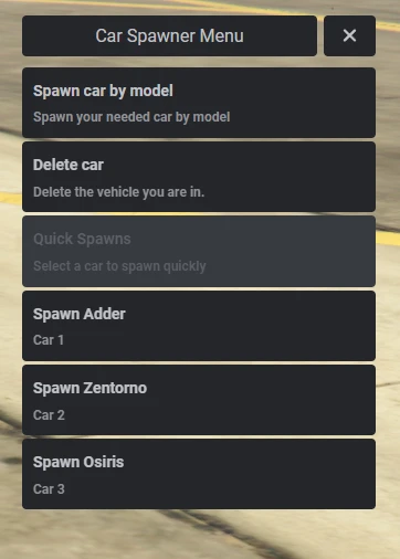 car menu script