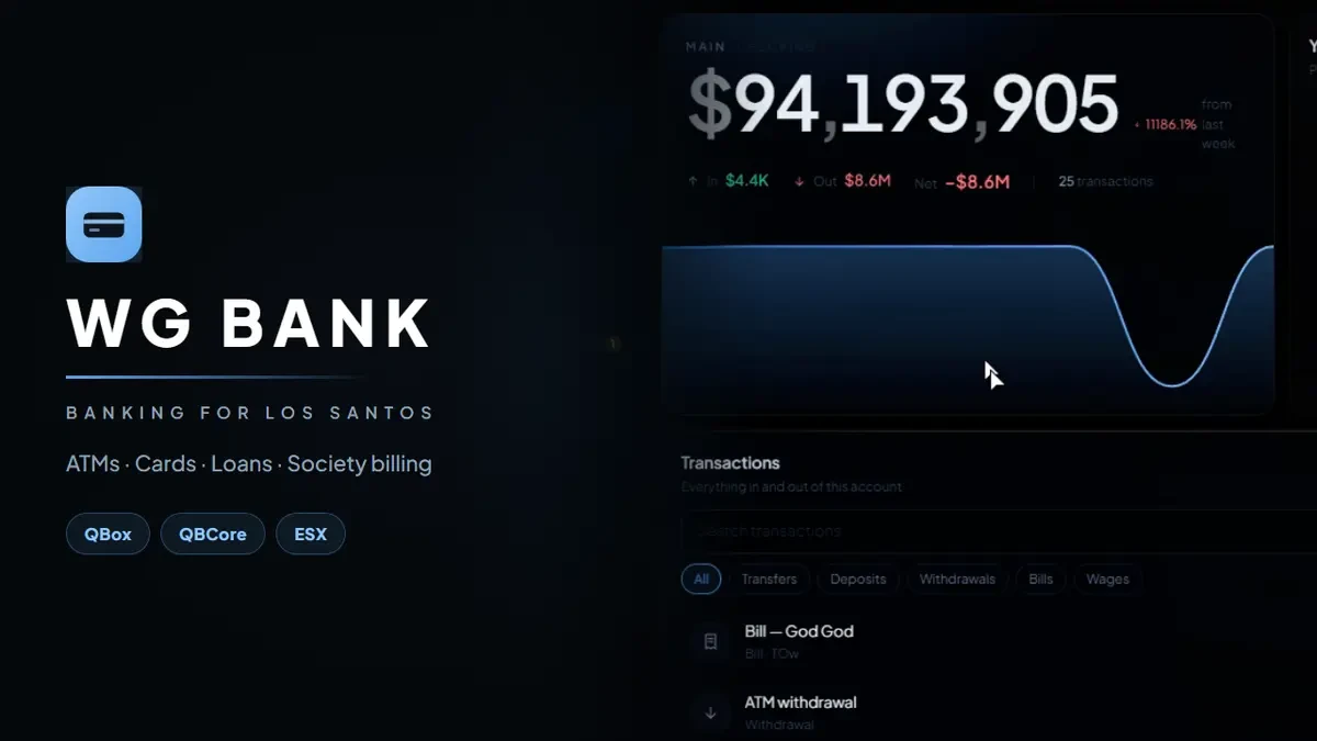 WG Banking-ATM screen on the machine, real debit cards, proper SQL | QBox-QBCore-ESX